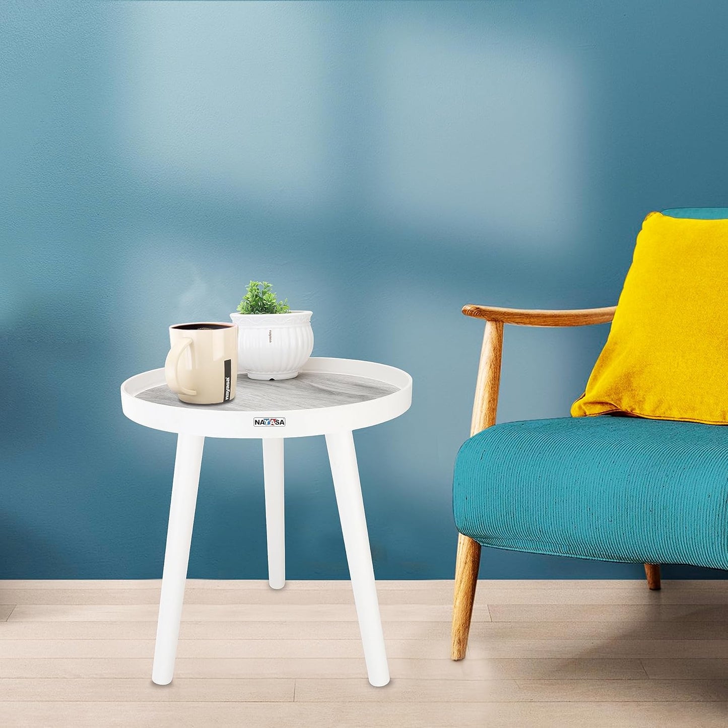 ayasa Round Side Table for Living Room & Bedroom | Modern Plastic Coffee Table | Lightweight Portable Bedside Table | Stylish Multipurpose End Table