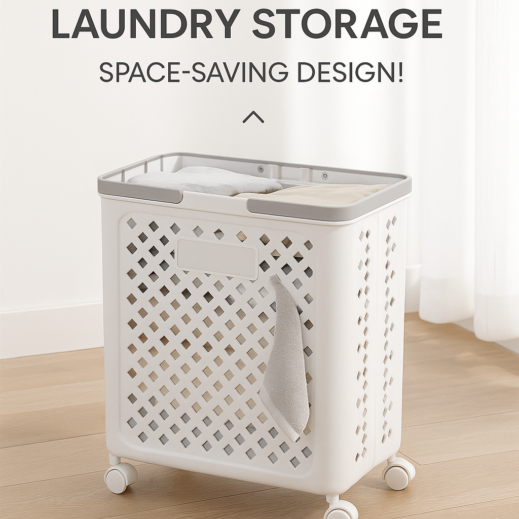 Foldable Rolling Laundry Basket with Wheels | Slim Plastic Clothes Hamper