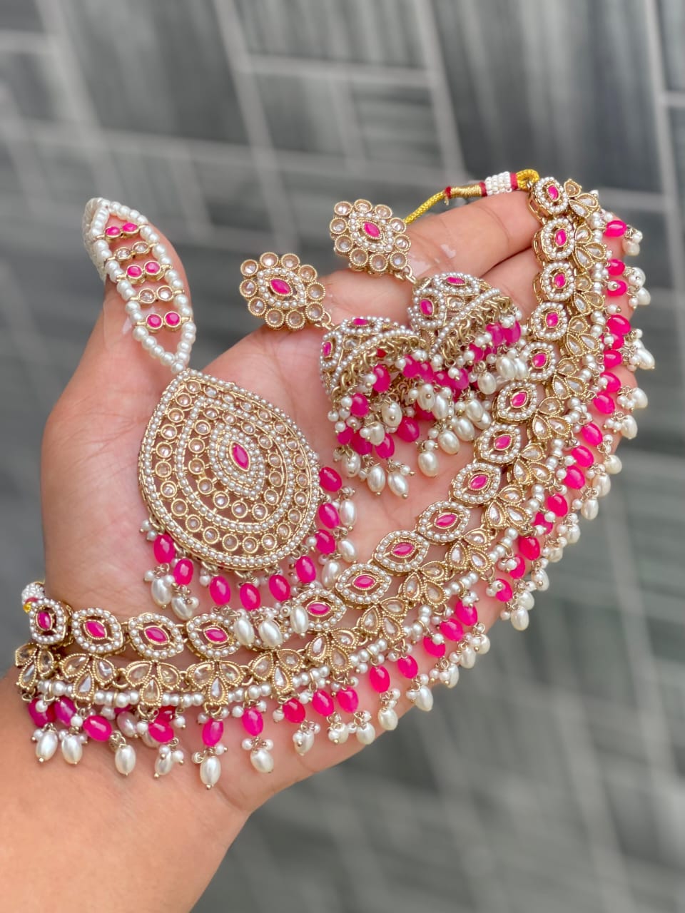 Bridal Kundan Pearl Choker Necklace Set with Different Colour Beads – Traditional Wedding Jewelry