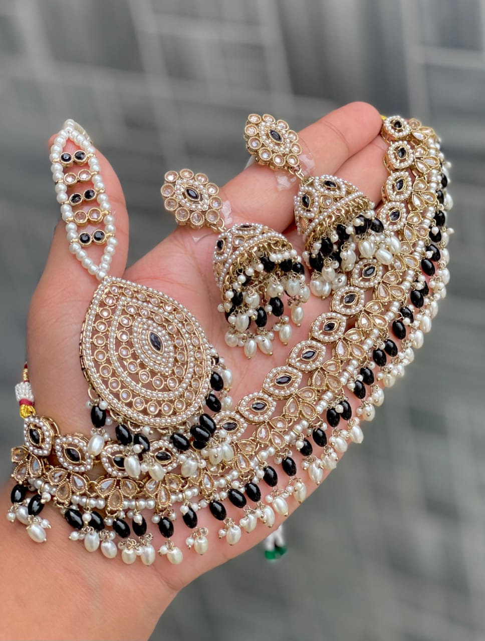 Bridal Kundan Pearl Choker Necklace Set with Different Colour Beads – Traditional Wedding Jewelry