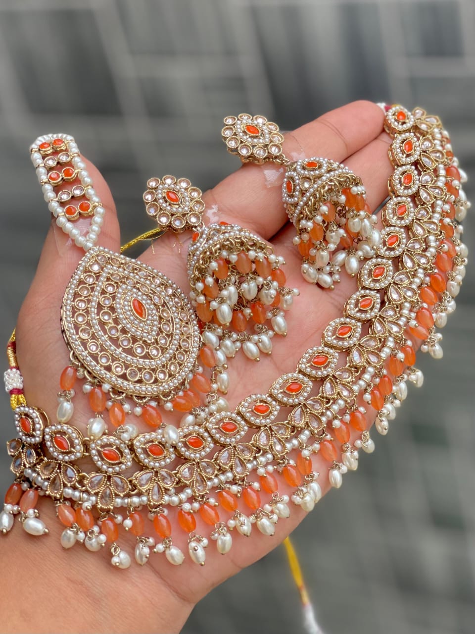 Bridal Kundan Pearl Choker Necklace Set with Different Colour Beads – Traditional Wedding Jewelry