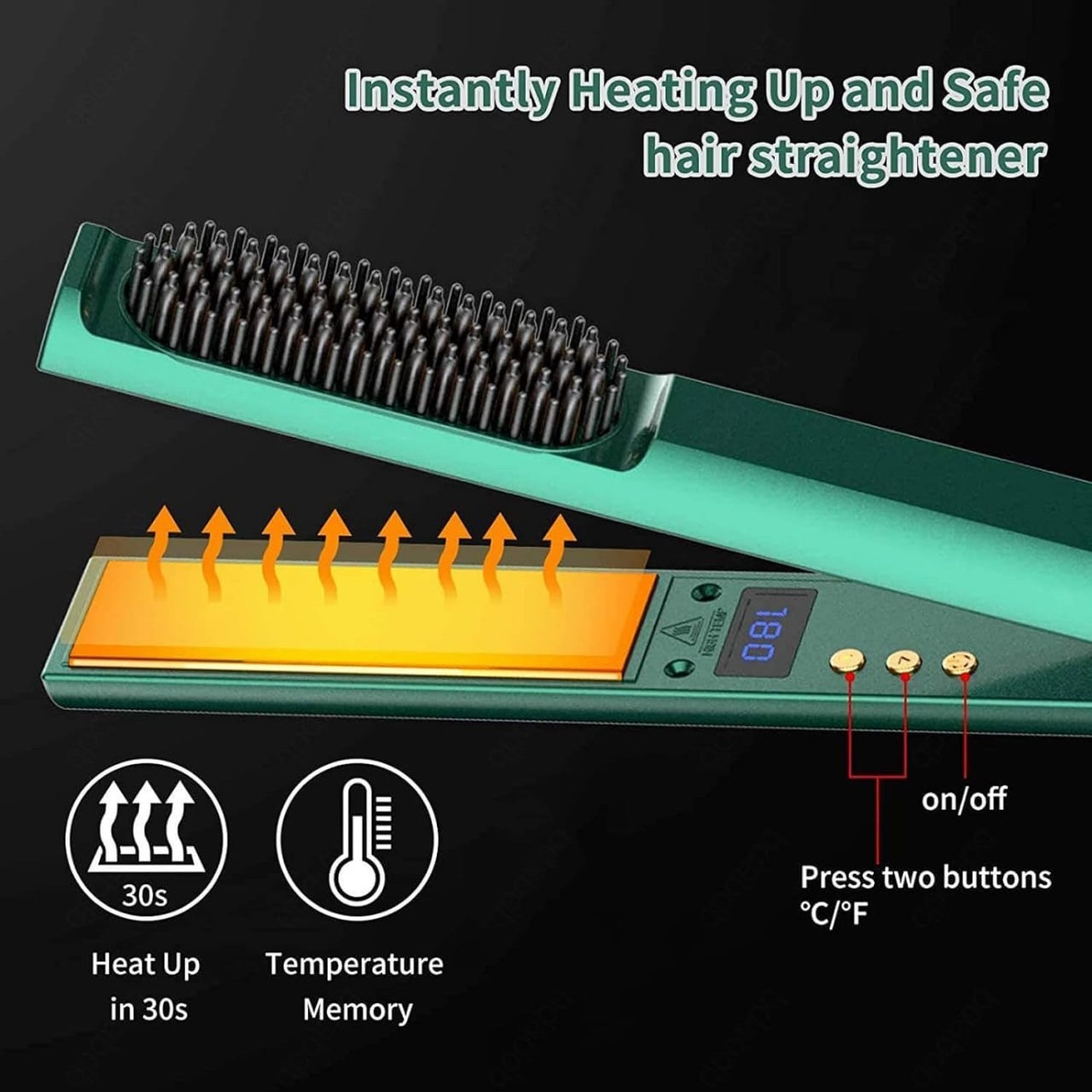 2-in-1 Hair Straightener Brush with LCD Display | Fast Heating Ceramic Hair Styling Tool for Women | Adjustable Temperature & Auto Shut Off | 360° Rotating Cord