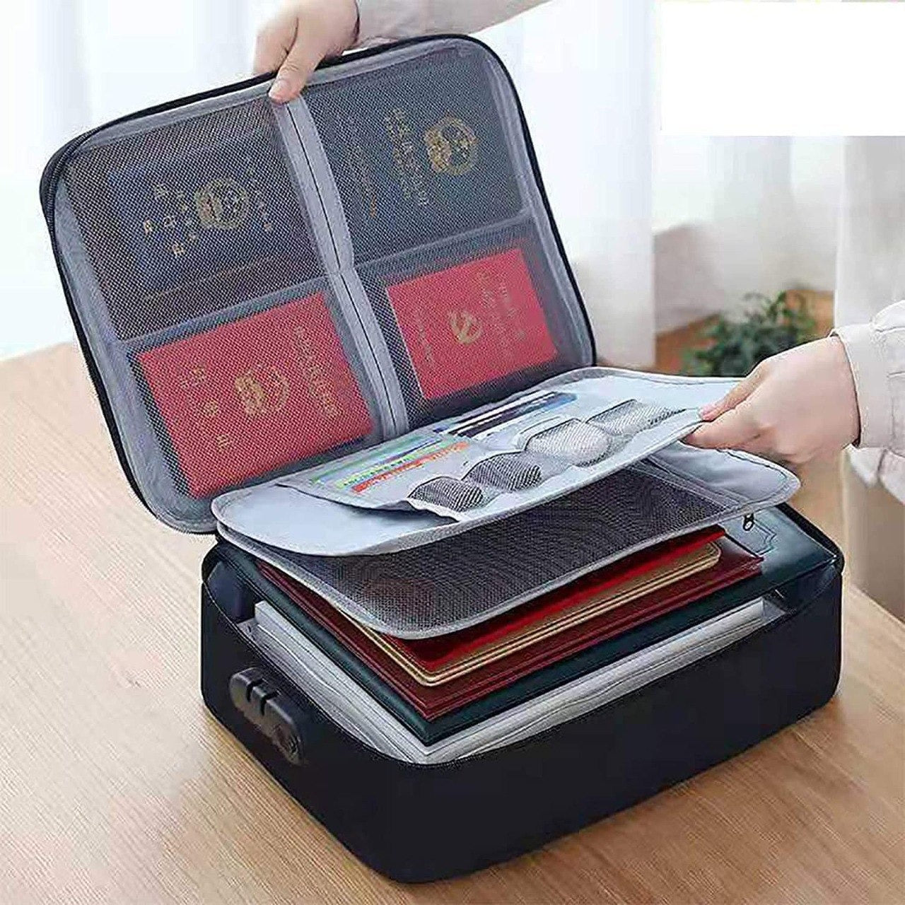 Premium Multi-Layer Travel Document Organizer Bag With Digital Lock | Waterproof File Storage Pouch for Passports, Certificates & Essentials