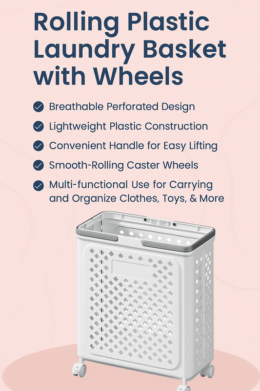 Foldable Rolling Laundry Basket with Wheels | Slim Plastic Clothes Hamper