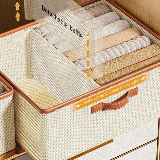 Adjustable Fabric Storage Drawer Organizer with Detachable Dividers | Foldable Cloth Organizer Box for Wardrobe & Closet