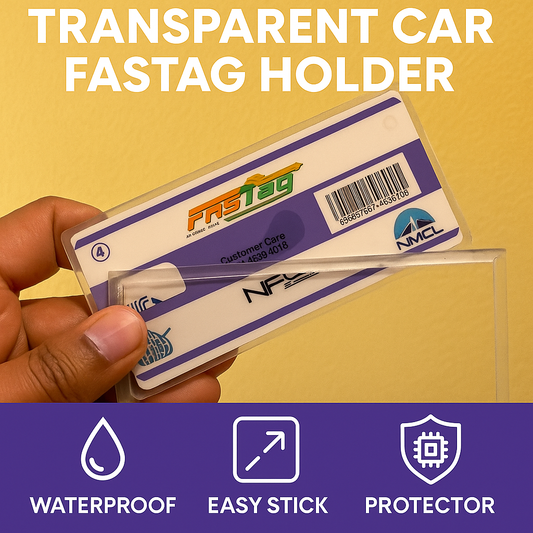 Transparent Car FASTag Holder | Waterproof & Easy Stick Windshield Mount | RFID Tag Protector for Vehicles