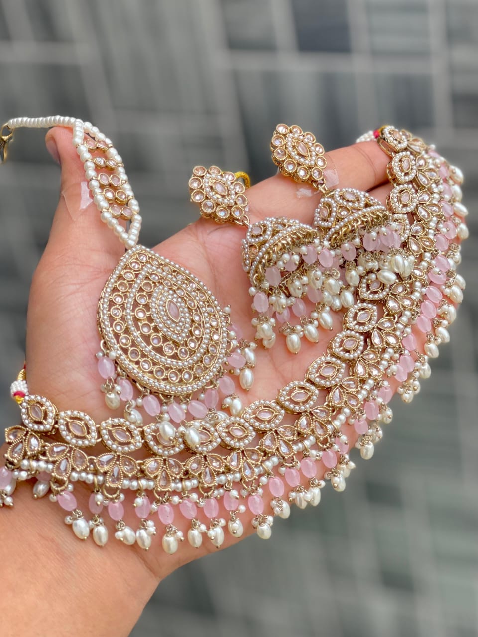Bridal Kundan Pearl Choker Necklace Set with Different Colour Beads – Traditional Wedding Jewelry