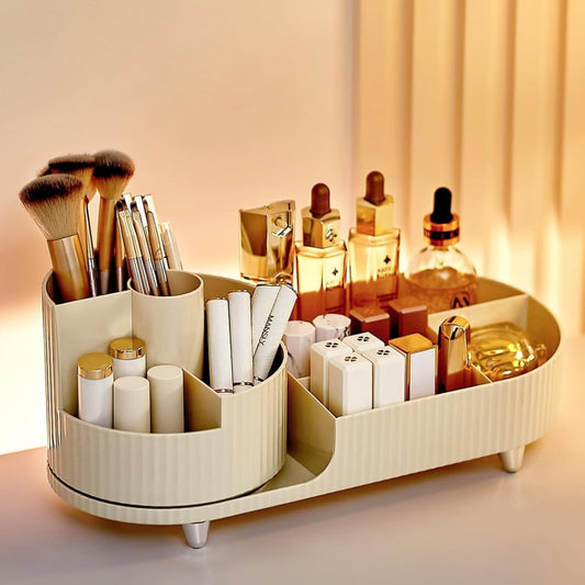 360° Rotating Makeup Organizer | Multi-Layer Cosmetic Storage Box for Vanity, Skincare, Lipsticks, Brushes, Perfumes – Stylish Plastic Beauty Organizer Stand